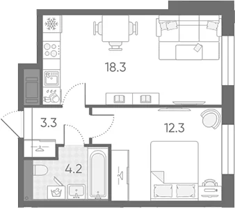 Планировка: Евродвушка 38,1 м² в ЖК «Большая Охта»