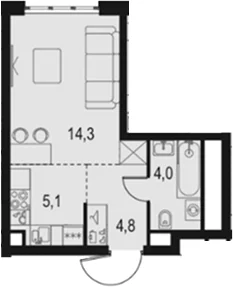 Планировка: Студия 28,2 м² в ЖК «Левел Южнопортовая»