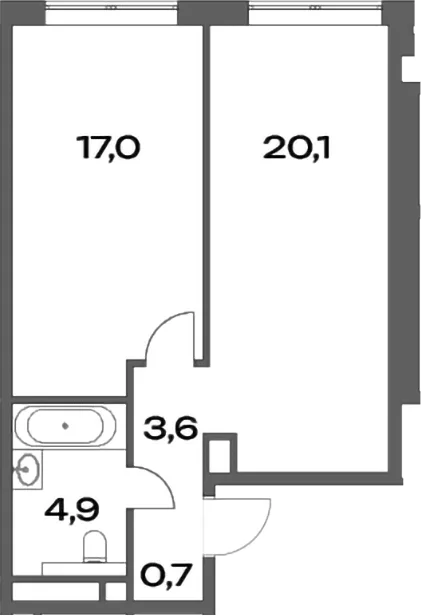 Планировка: Евродвушка 46,3 м² в ЖК «Акценты»