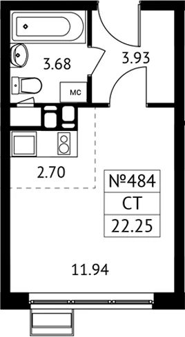 Планировка: Студия 22,3 м² в ЖК «Новотомилино»