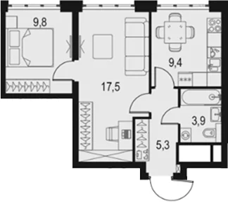 Планировка: 2-комнатная квартира 45,9 м² в ЖК «Левел Южнопортовая»
