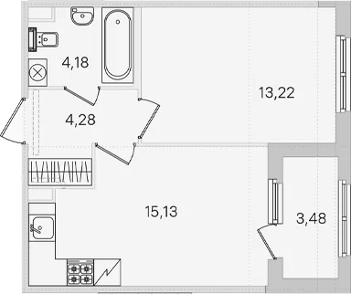 Планировка: 1-комнатная квартира 36,8 м² в ЖК «Дубровский»