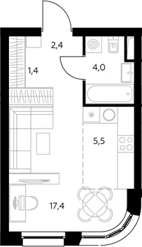 Планировка: Студия 31 м² в ЖК «Адмирал»