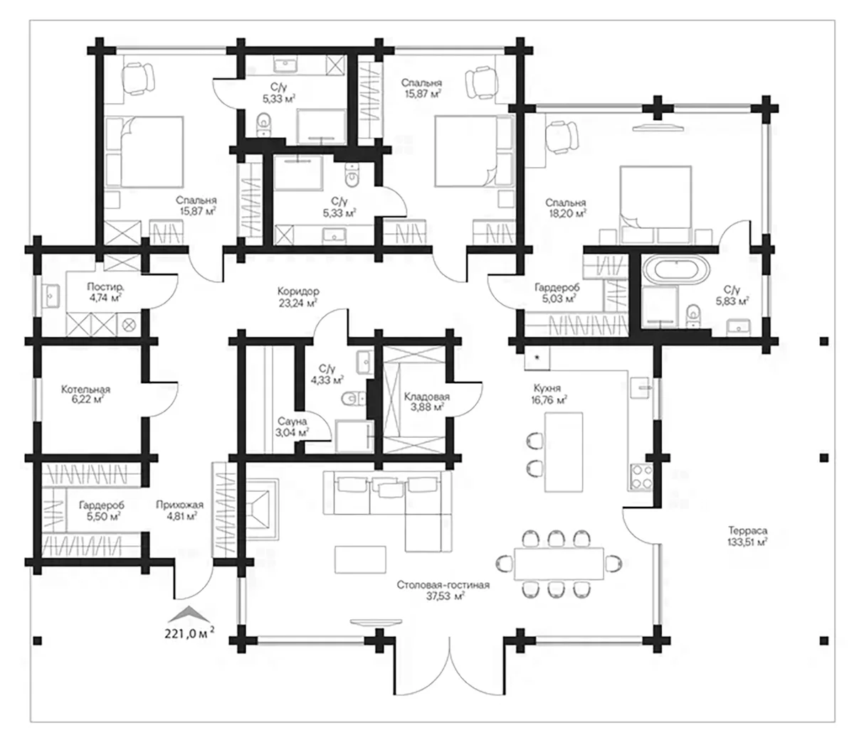 Планировка: Коттедж 181 м² в ЖК «Коттеджный поселок Вырица Кантри Клаб»