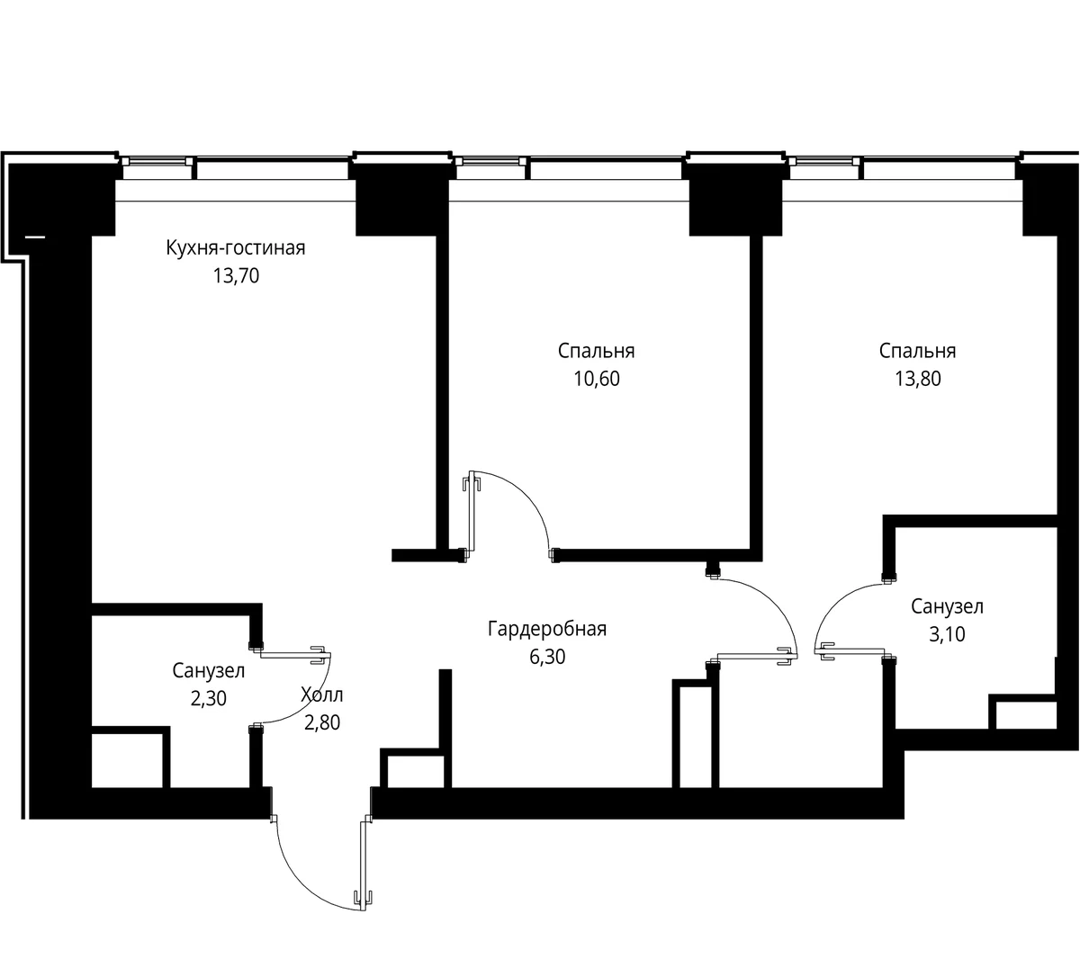 Планировка: Евротрёшка 52,6 м² в ЖК «СИТИДЗЕН»