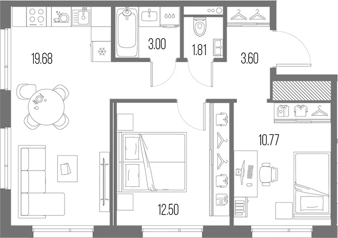 Планировка: Евротрёшка 55,2 м² в ЖК «Легенда Васильевского»