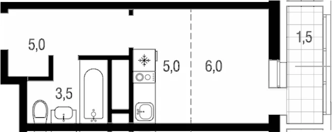 Планировка: Студия 19,5 м² в ЖК «Котельники парк»