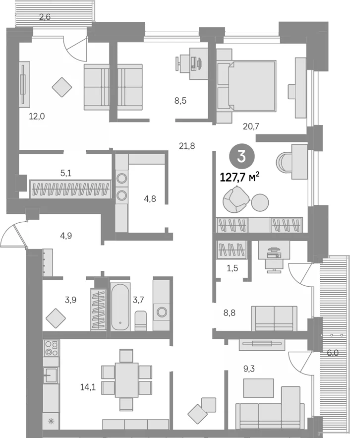 Планировка: 4-комнатная квартира 119,1 м² в ЖК «Квартал Издание»