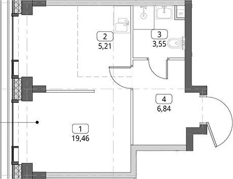 Планировка: Студия 35,1 м² в ЖК «СИТИДЗЕН»