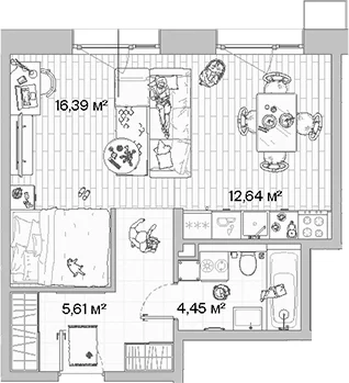 Планировка: Студия 39,1 м² в ЖК «МЫС»