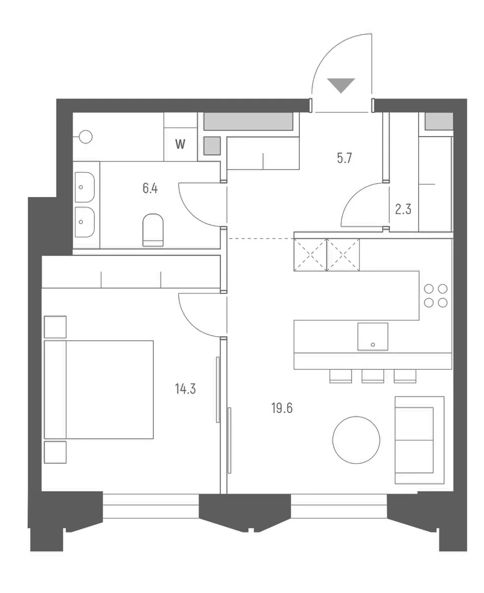 Планировка: Евродвушка 48,3 м² в ЖК «Веспер Кутузовский»