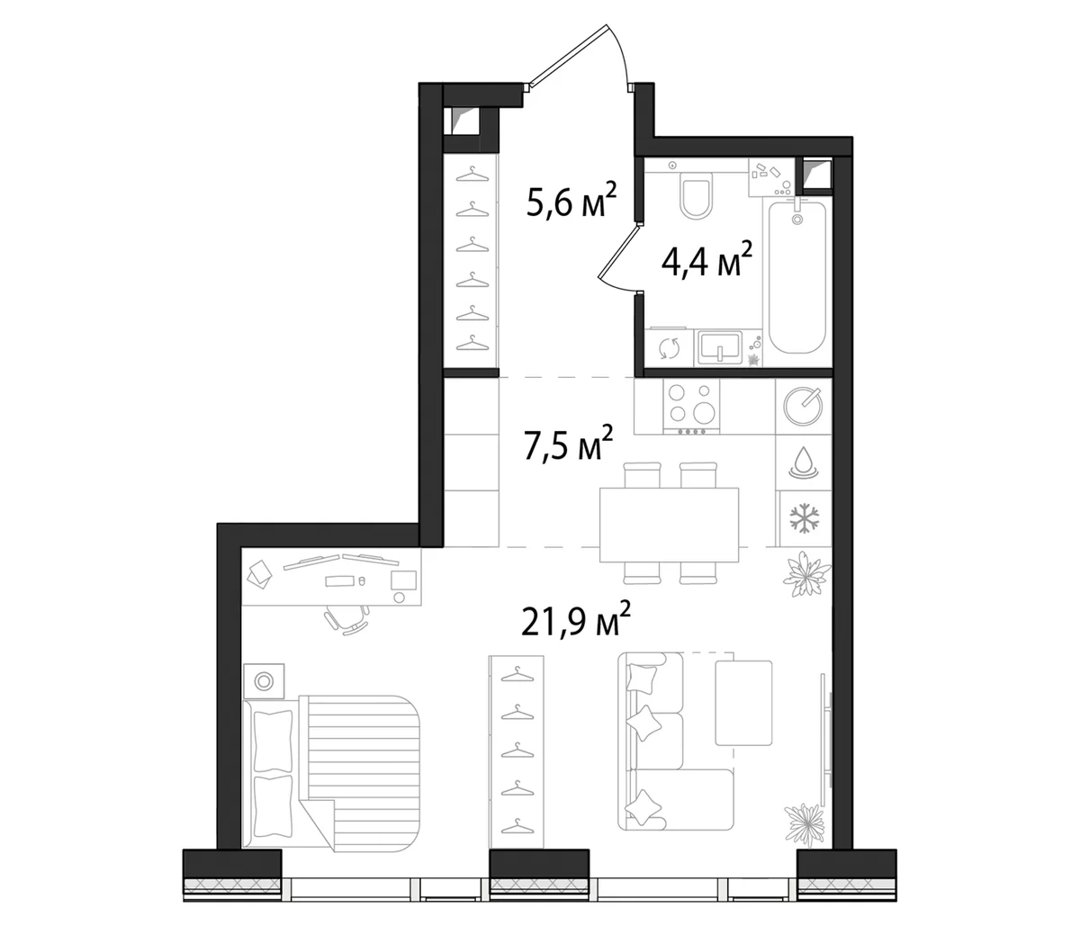 Планировка: Студия 39 м² в ЖК «Первый Нагатинский»