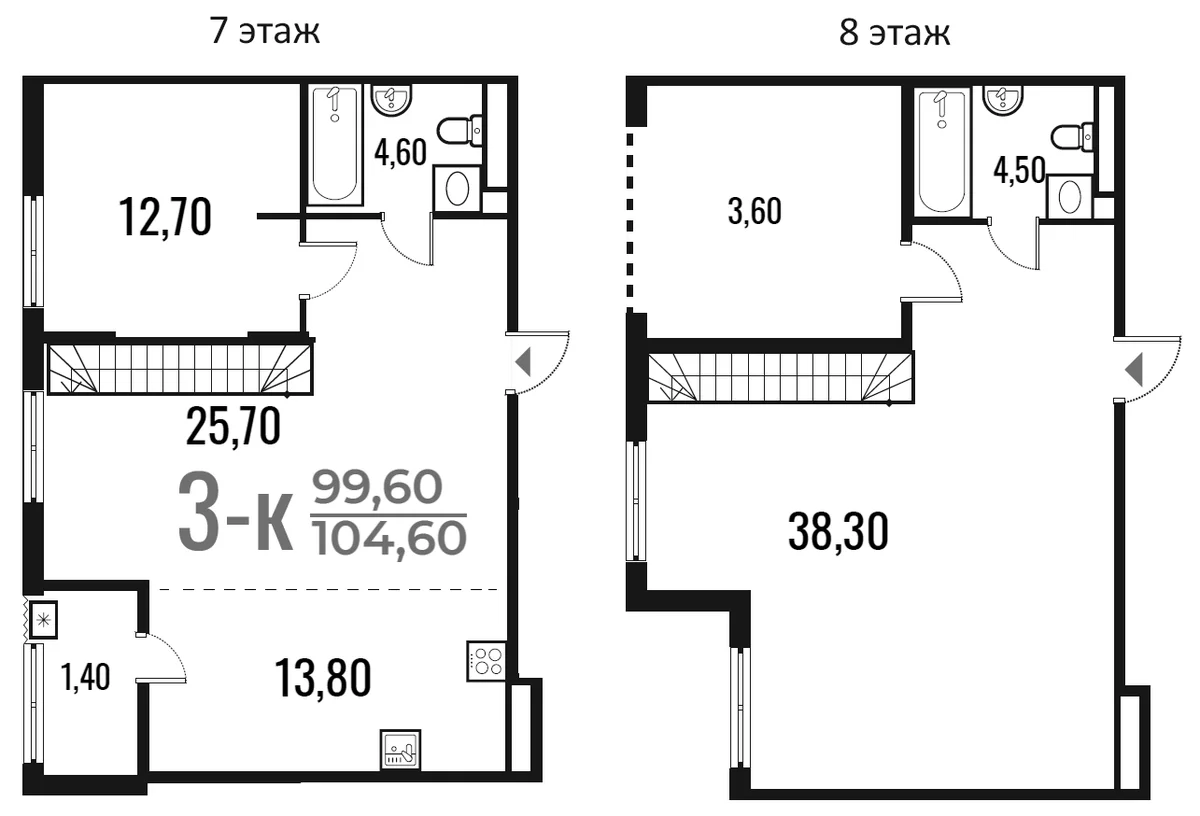 Планировка: Евротрёшка 99,6 м² в ЖК «Новое Летово»