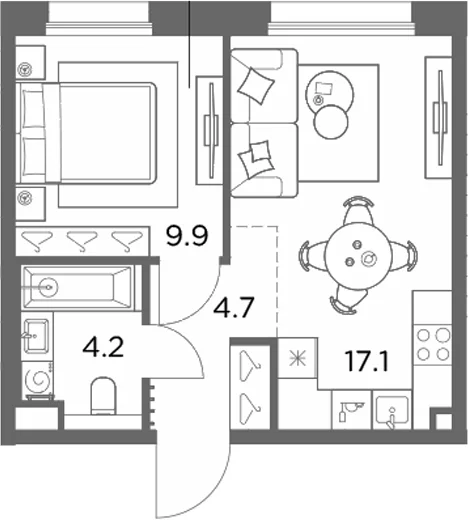 Планировка: 1-комнатная квартира 35,9 м² в ЖК «Станиславский»