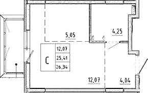 Планировка: Студия 25,4 м² в ЖК «Аннино Сити»