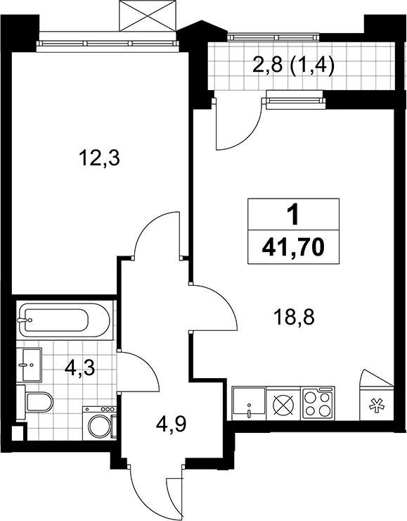 Планировка: Евродвушка 40,3 м² в ЖК «Деснаречье»