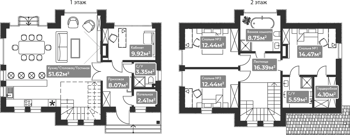 Планировка: Коттедж 150 м² в ЖК «Коттеджный поселок Резиденция Булатово»