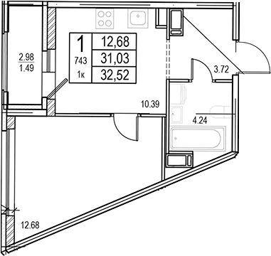 Планировка: 1-комнатная квартира 31 м² в ЖК «ID Murino III»