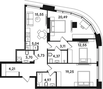 Планировка: Квартира евро-4 99 м² в ЖК «СОЛОС»