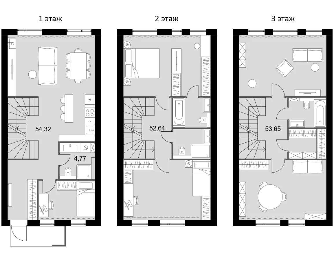 Планировка: Таунхаус 165,4 м² в ЖК «Мартемьяново Клаб»