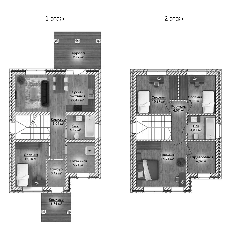 Планировка: Коттедж 106,1 м² в ЖК «Коттеджный поселок ВамДом Пятница»
