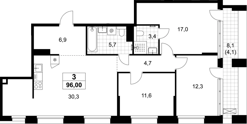 Планировка: Квартира евро-4 91,9 м² в ЖК «Хольм»