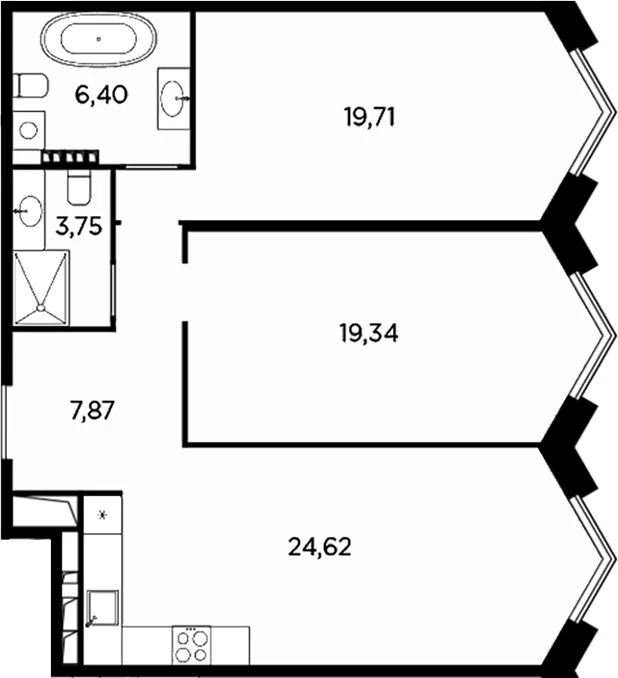 Планировка: Евротрёшка 81,7 м² в ЖК «Акватория»