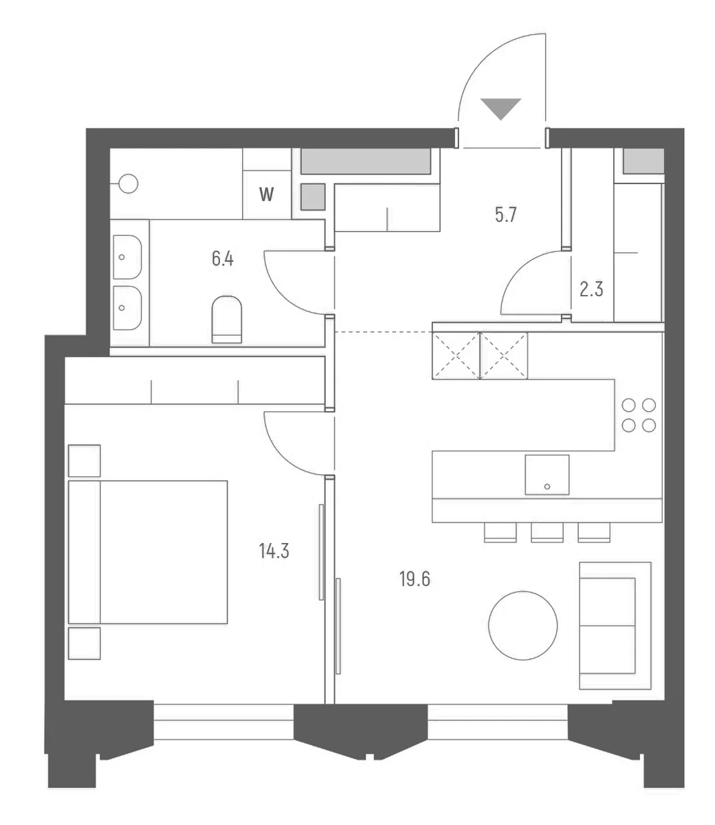 Планировка: Евродвушка 48,3 м² в ЖК «Веспер Кутузовский»
