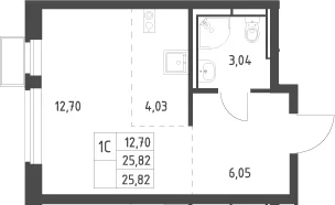 Планировка: Студия 25,8 м² в ЖК «Новое Видное»