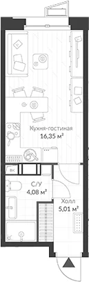 Планировка: Студия 25,4 м² в ЖК «ВЕРЕН НОРТ Cертолово»