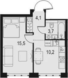 Планировка: 1-комнатная квартира 33,5 м² в ЖК «Левел Южнопортовая»
