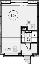 Планировка: Студия 27,5 м² в ЖК «COSMOS SMART САНКТ-ПЕТЕРБУРГ ЮЖНЫЙ ОТЕЛЬ»