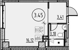 Планировка: Студия 22,7 м² в ЖК «COSMOS SMART САНКТ-ПЕТЕРБУРГ ЮЖНЫЙ ОТЕЛЬ»