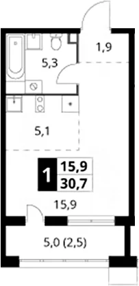 Планировка: Студия 28,2 м² в ЖК «1-й Саларьевский»