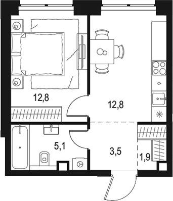 Планировка: 1-комнатная квартира 36,1 м² в ЖК «Левел Звенигородская»