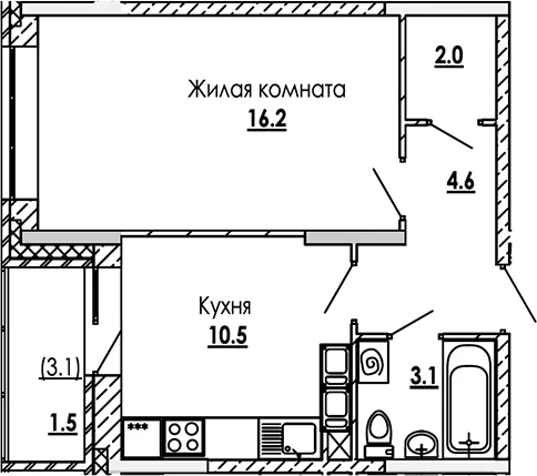 Планировка: 1-комнатная квартира 36,4 м² в ЖК «Малиново»