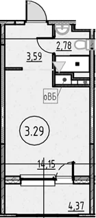 Планировка: Студия 20,5 м² в ЖК «COSMOS SMART САНКТ-ПЕТЕРБУРГ ЮЖНЫЙ ОТЕЛЬ»
