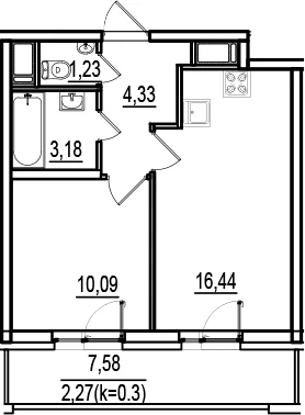 Планировка: Евродвушка 35,3 м² в ЖК «ИСКРА-Сити»