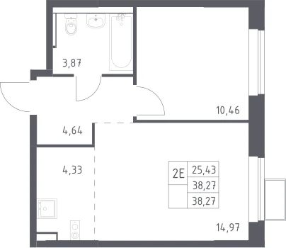 Планировка: Евродвушка 38,3 м² в ЖК «Пригород Лесное»