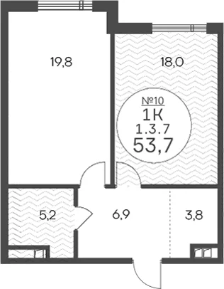 Планировка: 1-комнатная квартира 53,7 м² в ЖК «Клубный квартал КРЫЛАТСКАЯ 33»