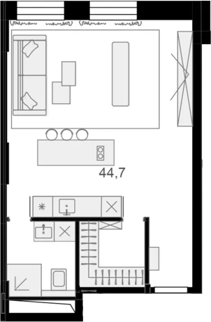 Планировка: Квартира 44,8 м² в ЖК «Резиденции архитекторов»