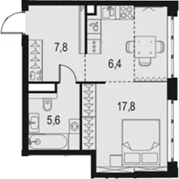 Планировка: Студия 37,6 м² в ЖК «Левел Южнопортовая»