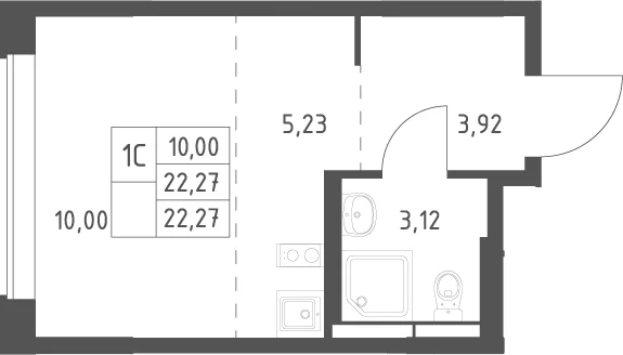 Планировка: Студия 22,3 м² в ЖК «Большое Юрлово»