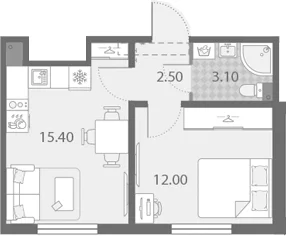 Планировка: Евродвушка 32,5 м² в ЖК «Ржевский парк»