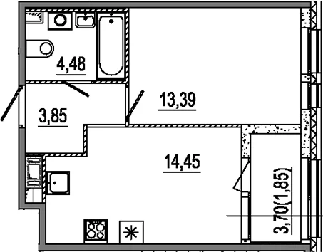 Планировка: 1-комнатная квартира 36,2 м² в ЖК «Знатный»