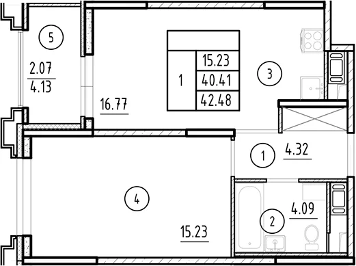 Планировка: Евродвушка 40,4 м² в ЖК «Ассамблея»