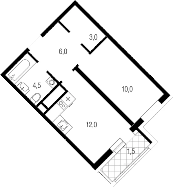 Планировка: 1-комнатная квартира 35,5 м² в ЖК «Котельники парк»