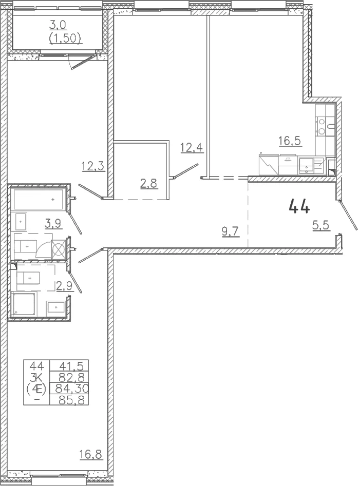 Планировка: Квартира евро-4 82,8 м² в ЖК «Лисино»