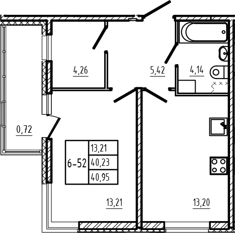Планировка: 1-комнатная квартира 40,2 м² в ЖК «Новая история»