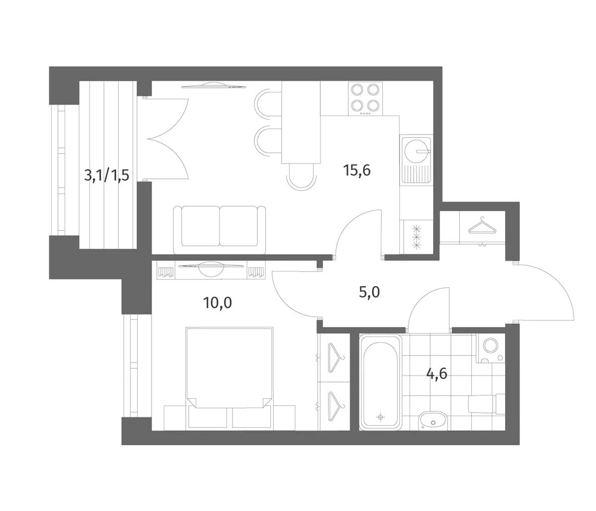 Планировка: Евродвушка 35,2 м² в ЖК «Новый Питер»
